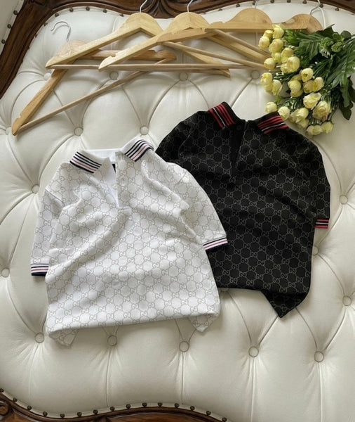 Kids Premium Designer  Polo T-Shirt with All-Over Monogram Print
