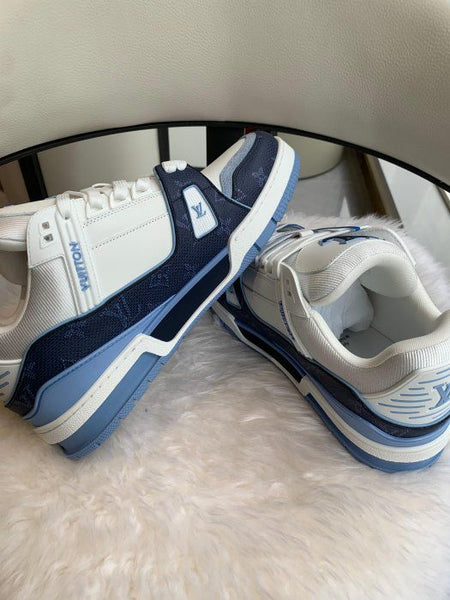 Premium Brand  Trainer Sneaker White & Marine Blue Premium Designer Shoes