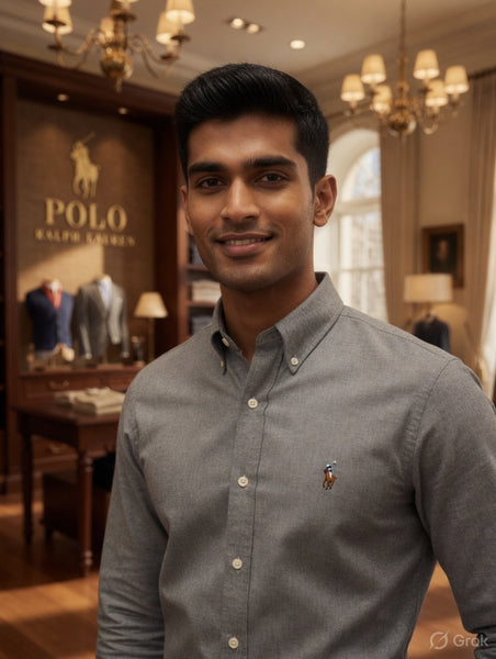 Minimalist Grey Cotton Shirt with Chest Logo