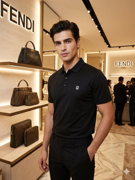 Men's Solid Black Luxury Polo T-Shirt with Embroidered Logo
