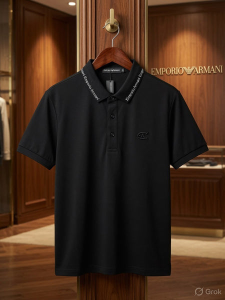Men's Premium Black Polo T-Shirt  Embroidered Logo | Smart Casual Half Sleeve Tee