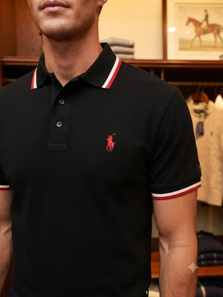 Black Classic Polo Shirt – Signature Red Logo Edition