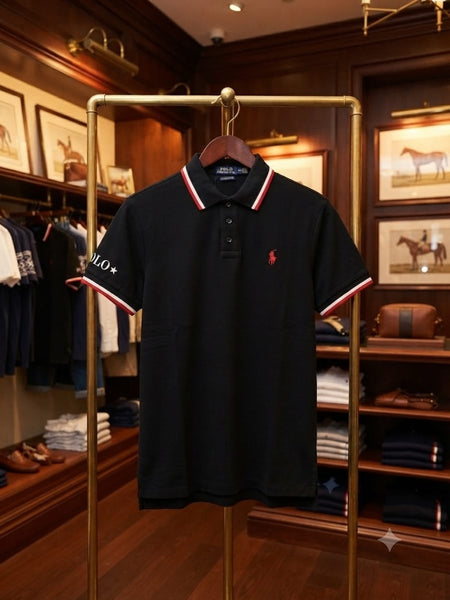 Black Classic Polo Shirt – Signature Red Logo Edition