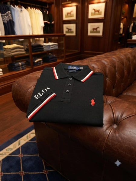 Black Classic Polo Shirt – Signature Red Logo Edition