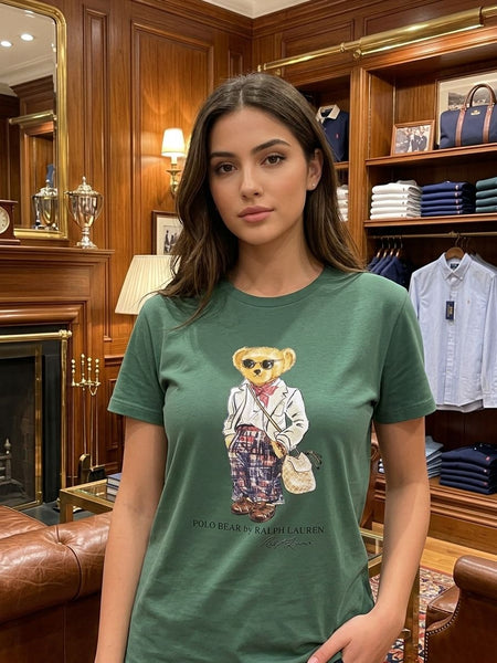 Premium Polo Bear Graphic Green T-Shirt for Women