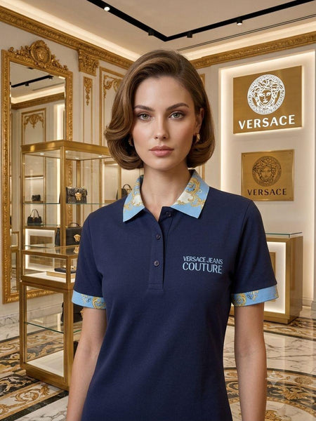 Women Premium Navy Polo Dress with Contrast Collar