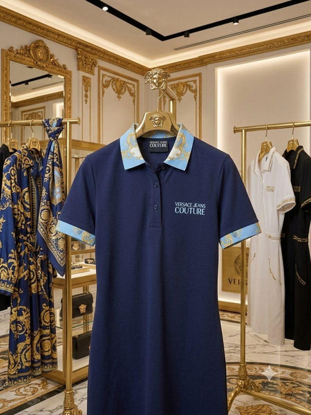 Women Premium Navy Polo Dress with Contrast Collar