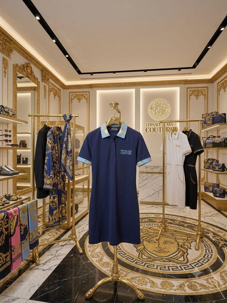 Women Premium Navy Polo Dress with Contrast Collar