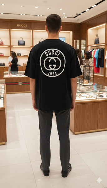Men Black Oversized T-Shirt – Round Neck Short Sleeve Minimal Logo Casual Tee