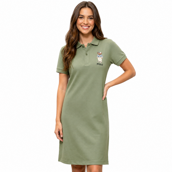 Premium Olive Green Polo Shirt Dress for Women