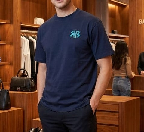 Luxury Blue Oversized Printed T-Shirt for Men