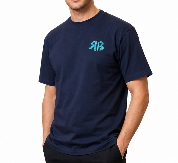 Luxury Blue Oversized Printed T-Shirt for Men