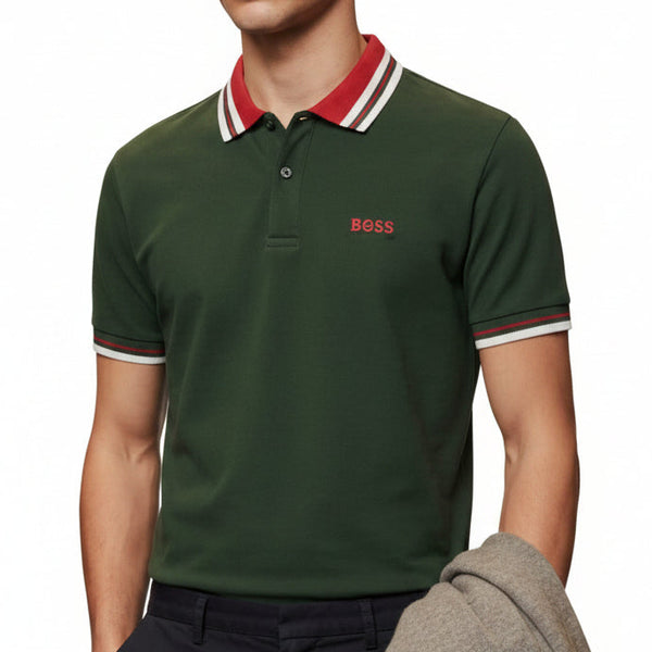 Premium Green Contrast-Trim Polo T-Shirt