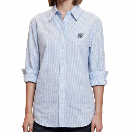 Women Premium Light Blue Striped Button-Down Shirt
