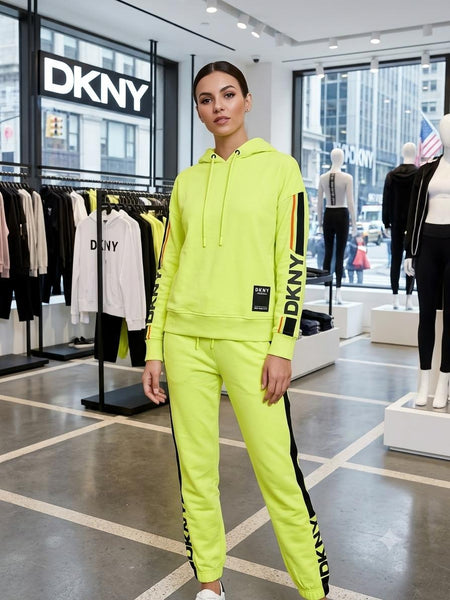 Women Neon Green Hooded Tracksuit Set
