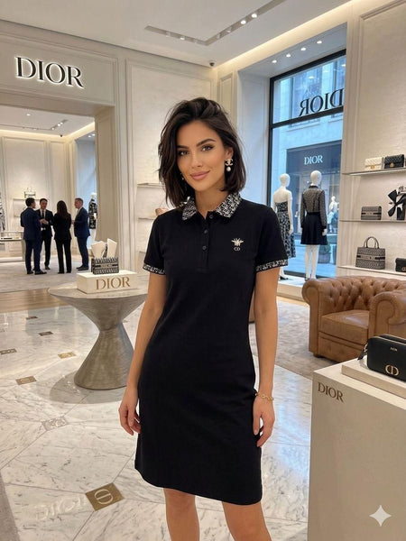 Women Elegant Polo Collar Mini Dress – Short Sleeve Casual Fit Dress
