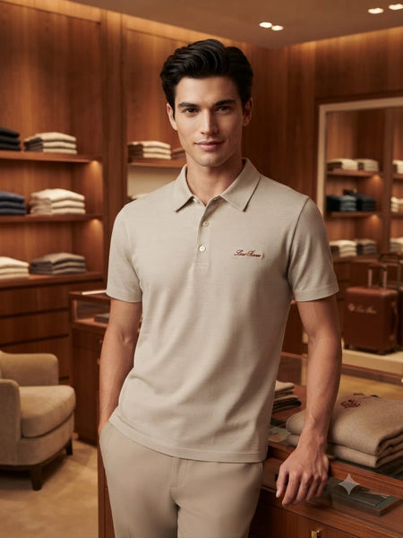 Elegant Beige Polo T-Shirt for Men Luxury Casual Wear