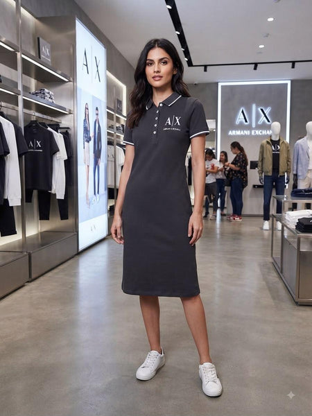 Women Elegant Gray Polo Collar Mini Dress – Short Sleeve Casual Fit Dress