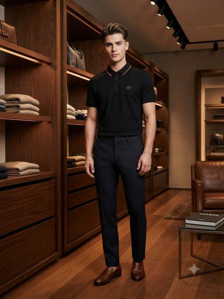 Premium Black Textured Polo T-Shirt with Contrast Collar  Luxury Style