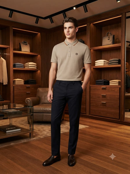 Premium Quality Rust Textured Polo T-Shirt with Contrast Collar Luxury Style