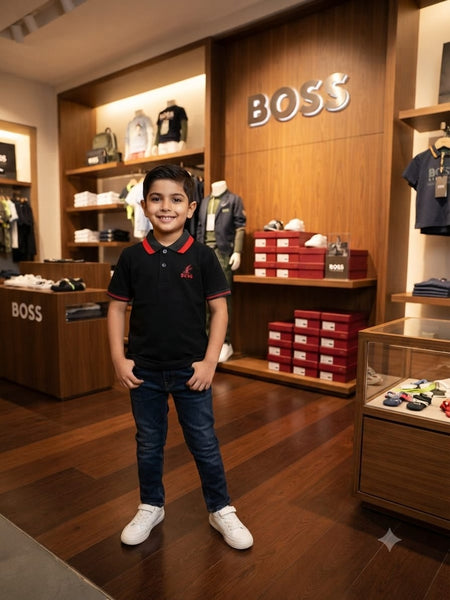 Kids Stylish Polo T-Shirt with Contrast Striped Collar
