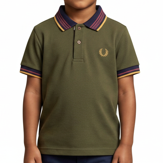 Kids Smart Casual Polo T-Shirt with Striped Collar