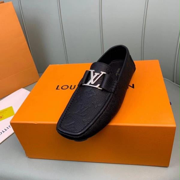 Men Black Textured Slip-On Loafers with Metal Emblem