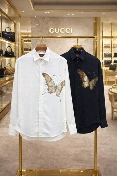 Men’s Premium Designer White Shirt with Butterfly Artwork