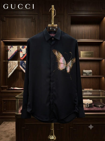 Men’s Premium Designer White Shirt with Butterfly Artwork