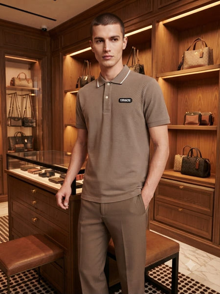 Beige Polo Shirt  Premium Minimal Smart Casual Wear