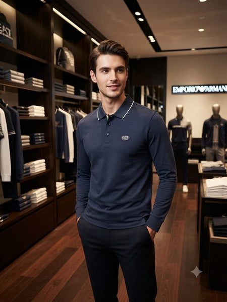 Men Long Sleeve Slim Fit Polo Shirt