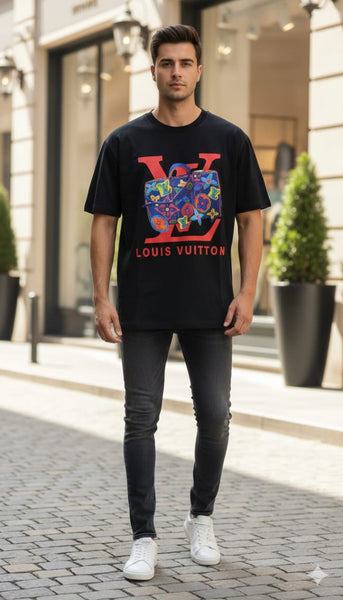 Premium Black Graphic Print Short-Sleeve T-Shirt