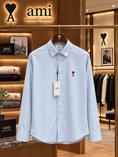 Men’s Premium Full Sleeve Casual Shirt Classic Solid Colors with Stylish Heart Logo