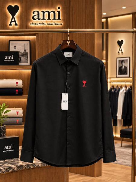 Men’s Premium Full Sleeve Casual Shirt Classic Solid Colors with Stylish Heart Logo