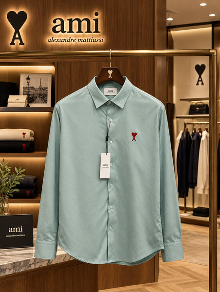 Men’s Premium Full Sleeve Casual Shirt Classic Solid Colors with Stylish Heart Logo