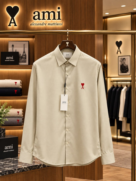 Men’s Premium Full Sleeve Casual Shirt Classic Solid Colors with Stylish Heart Logo