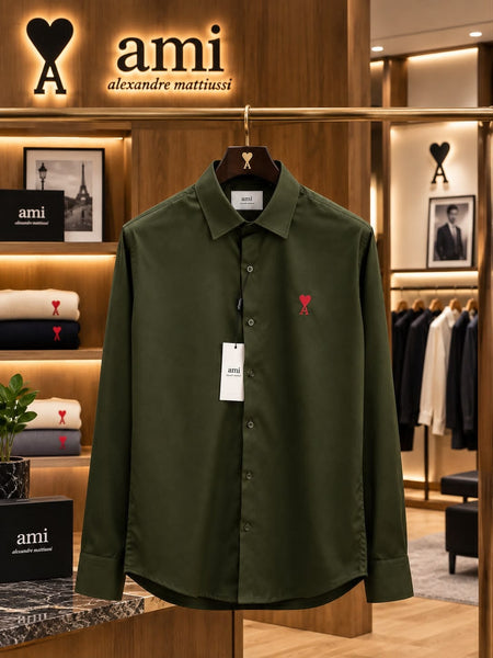 Men’s Premium Full Sleeve Casual Shirt Classic Solid Colors with Stylish Heart Logo