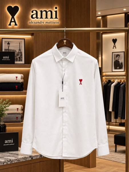 Men’s Premium Full Sleeve Casual Shirt Classic Solid Colors with Stylish Heart Logo