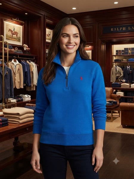 Women Premium Blue Half-Zip Pullover Sweatshirt