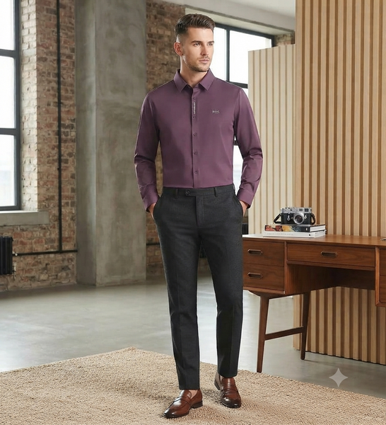 Men Premium Solid Full-Sleeve Shirt – Classic Collar Button-Down Formal Casual Wear