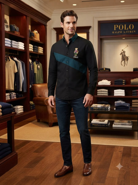 Premium Black Color-Block Button-Down Shirt