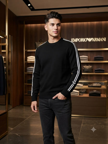 Premium Black Crew-Neck Knit Sweater