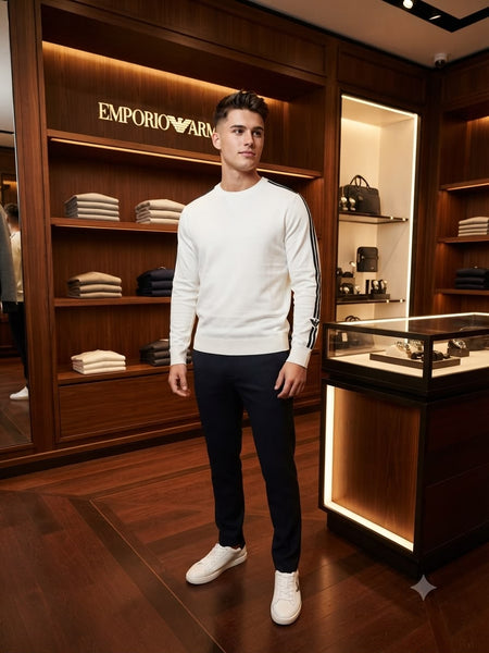 Premium White Crew-Neck Knit Sweater