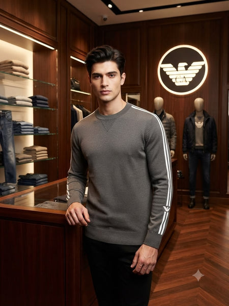 Premium Grey Crew-Neck Knit Sweater