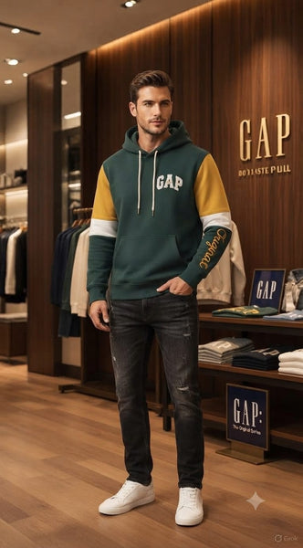 Exclusive Premium Forest Green Color-Block Hoodie with Contrast Sleeves