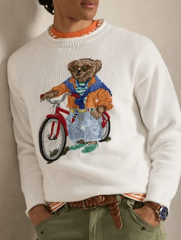 Premium Knit Sweater with Embroidered Bear on Bicycle