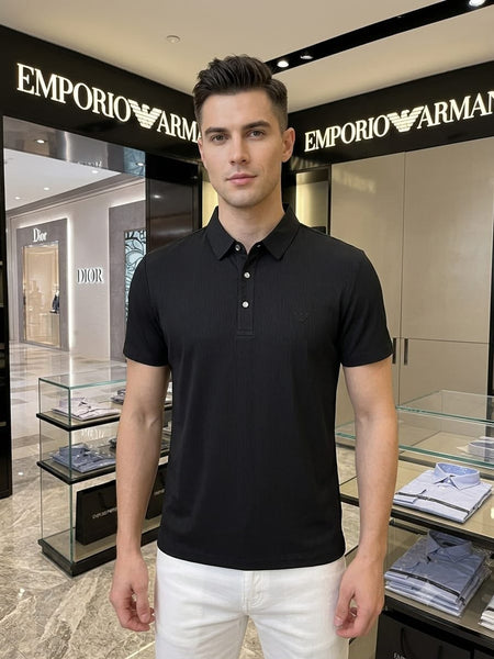 Luxury High-End Black Ribbed Polo T-Shirt – Premium Quality Everyday Essential