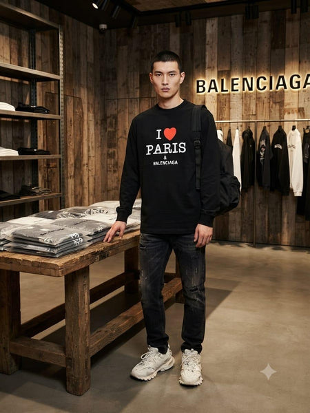 Men Graphic Sweatshirt | Premium Black Long-Sleeve Graphic Tee with Heart Print