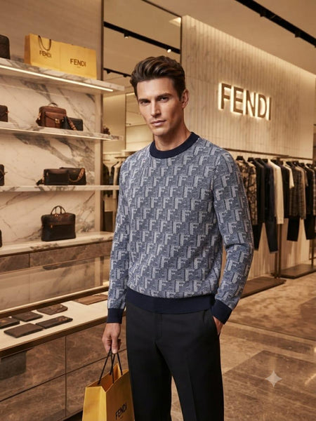 Premium Authentic Quality Pullover – Blue Monogram Knit