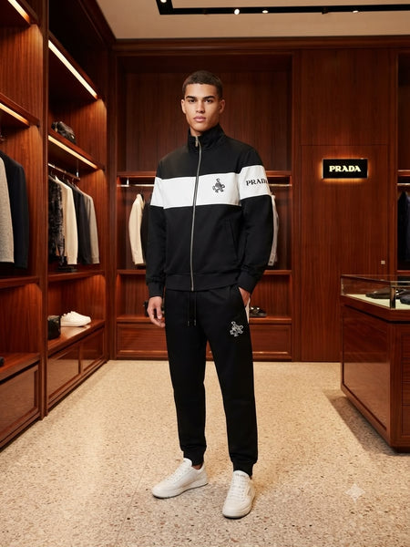 Premium Quality Tracksuit – Black and White Color-Block